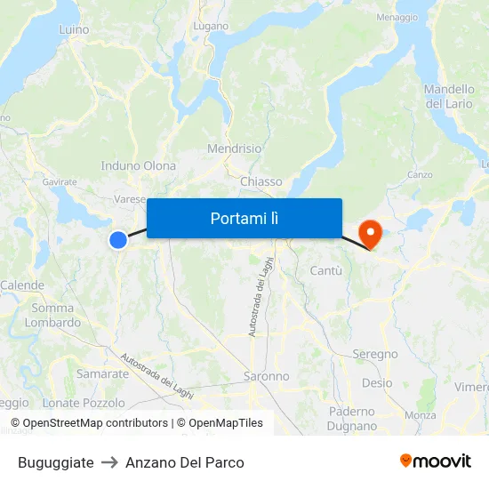 Buguggiate to Anzano Del Parco map