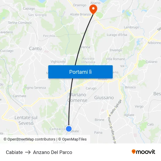 Cabiate to Anzano Del Parco map