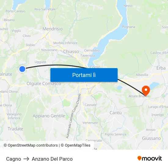 Cagno to Anzano Del Parco map