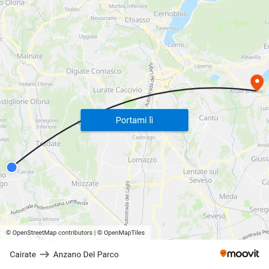 Cairate to Anzano Del Parco map
