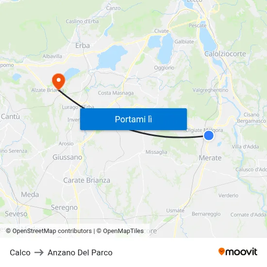 Calco to Anzano Del Parco map
