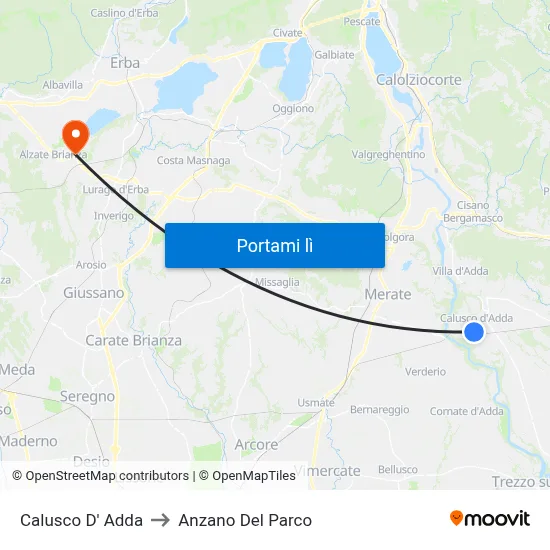 Calusco D' Adda to Anzano Del Parco map