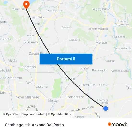 Cambiago to Anzano Del Parco map