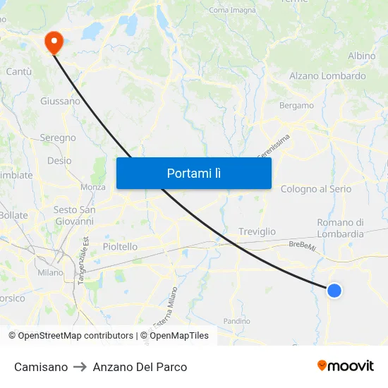 Camisano to Anzano Del Parco map