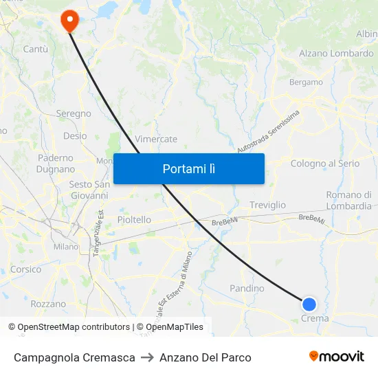 Campagnola Cremasca to Anzano Del Parco map
