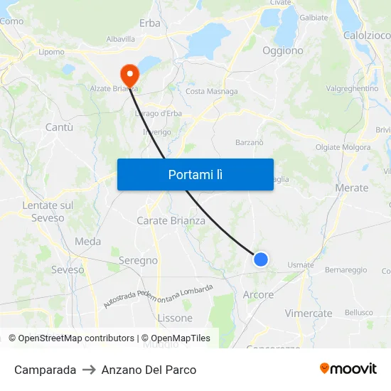 Camparada to Anzano Del Parco map
