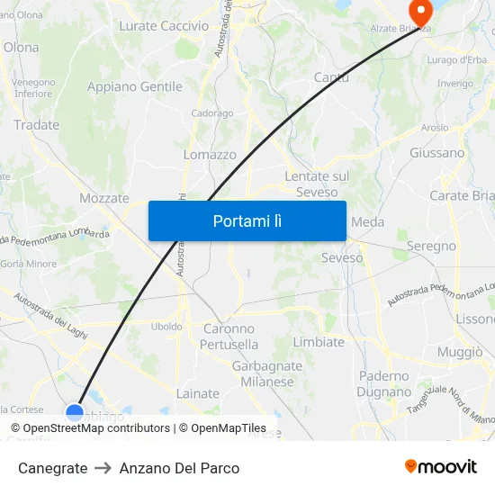 Canegrate to Anzano Del Parco map