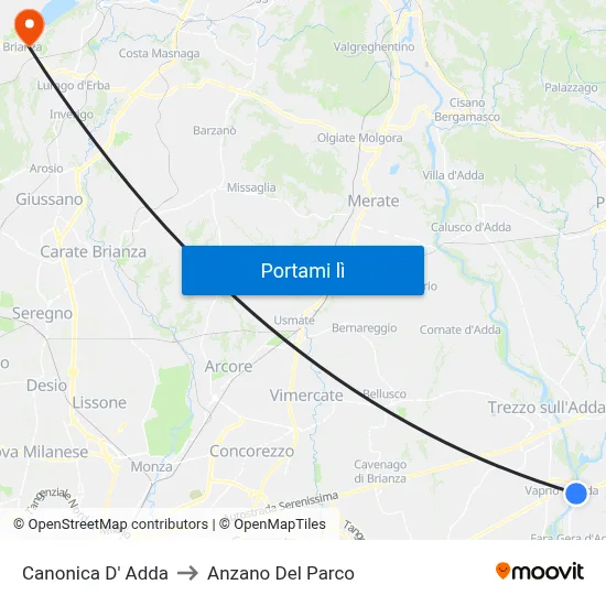 Canonica D' Adda to Anzano Del Parco map