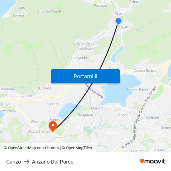 Canzo to Anzano Del Parco map