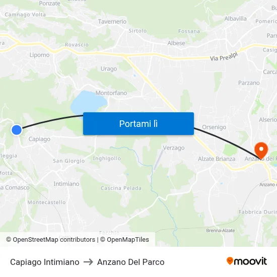 Capiago Intimiano to Anzano Del Parco map