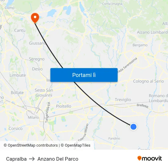 Capralba to Anzano Del Parco map