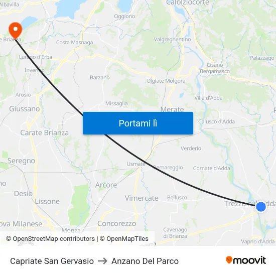 Capriate San Gervasio to Anzano Del Parco map