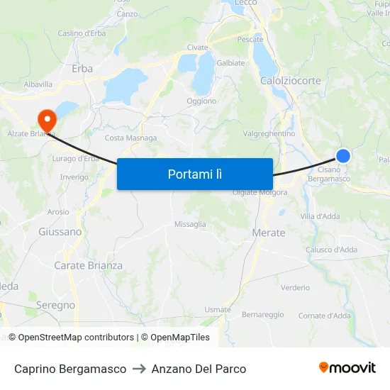 Caprino Bergamasco to Anzano Del Parco map