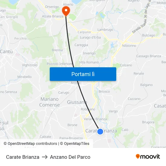 Carate Brianza to Anzano Del Parco map