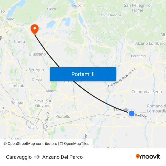 Caravaggio to Anzano Del Parco map
