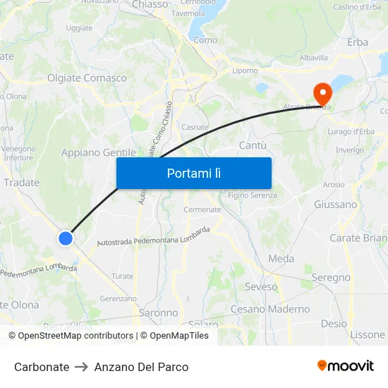 Carbonate to Anzano Del Parco map