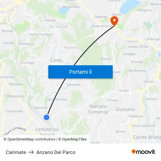 Carimate to Anzano Del Parco map