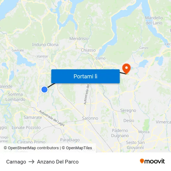 Carnago to Anzano Del Parco map