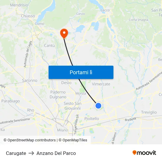 Carugate to Anzano Del Parco map