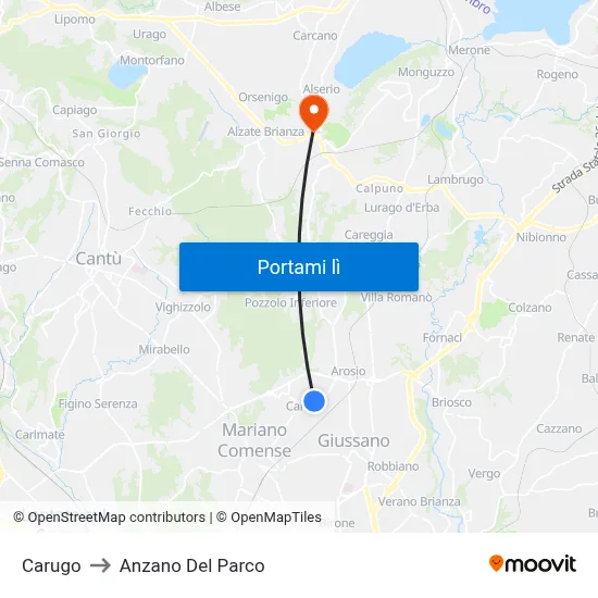 Carugo to Anzano Del Parco map