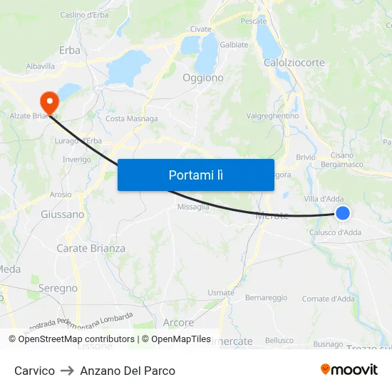 Carvico to Anzano Del Parco map