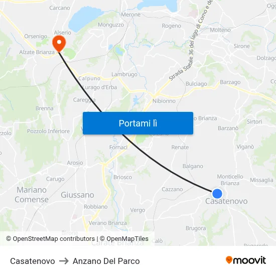 Casatenovo to Anzano Del Parco map