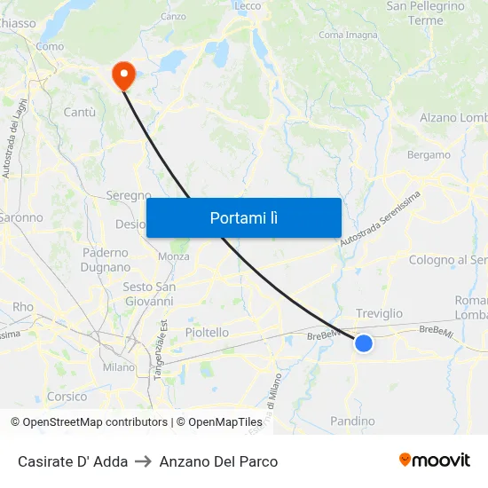 Casirate D' Adda to Anzano Del Parco map
