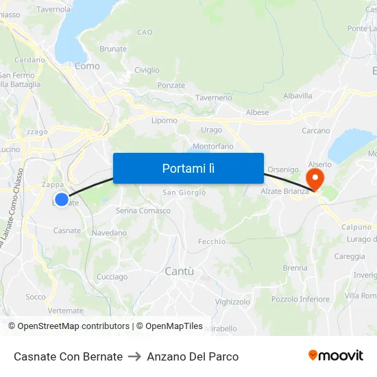 Casnate Con Bernate to Anzano Del Parco map