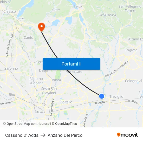 Cassano D' Adda to Anzano Del Parco map