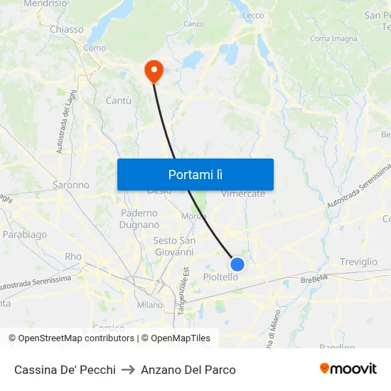 Cassina De' Pecchi to Anzano Del Parco map