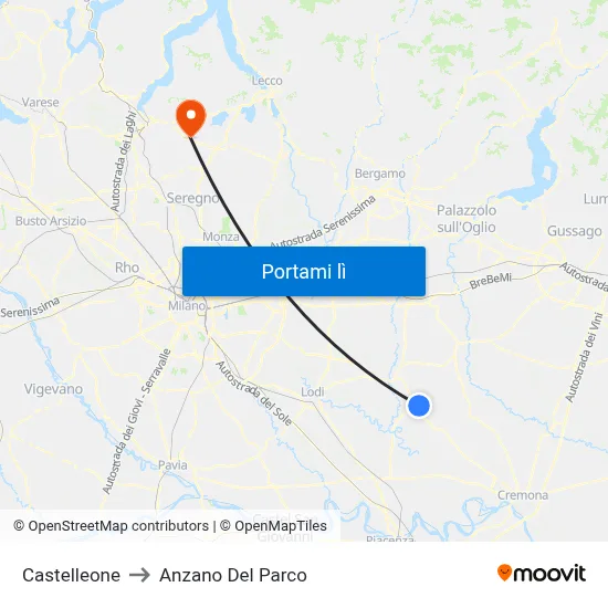 Castelleone to Anzano Del Parco map