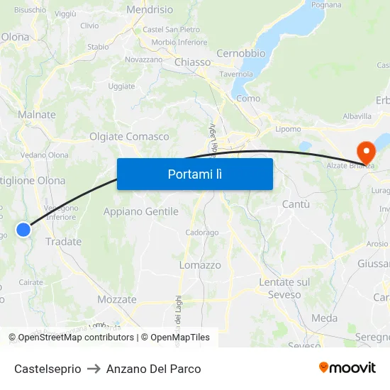 Castelseprio to Anzano Del Parco map