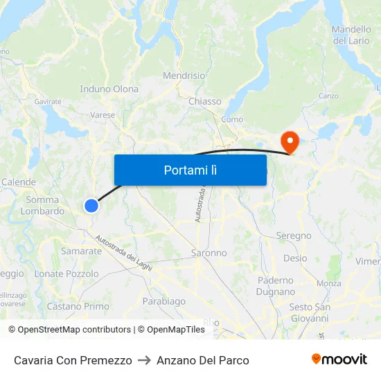 Cavaria Con Premezzo to Anzano Del Parco map