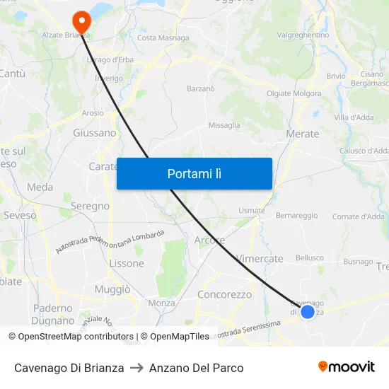 Cavenago Di Brianza to Anzano Del Parco map