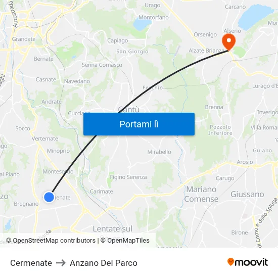 Cermenate to Anzano Del Parco map