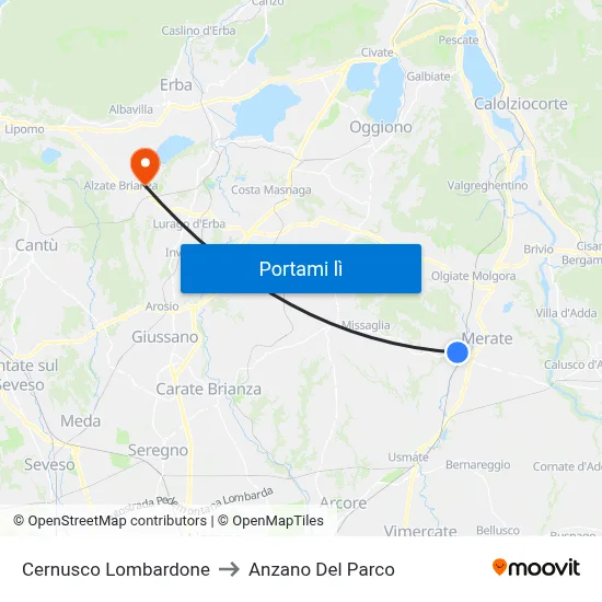 Cernusco Lombardone to Anzano Del Parco map
