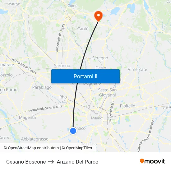 Cesano Boscone to Anzano Del Parco map