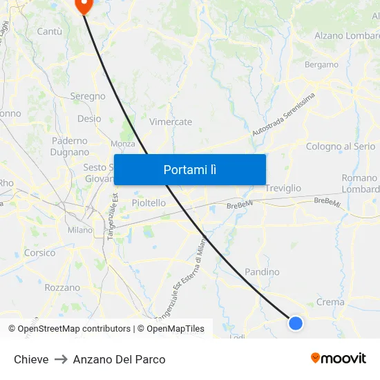 Chieve to Anzano Del Parco map