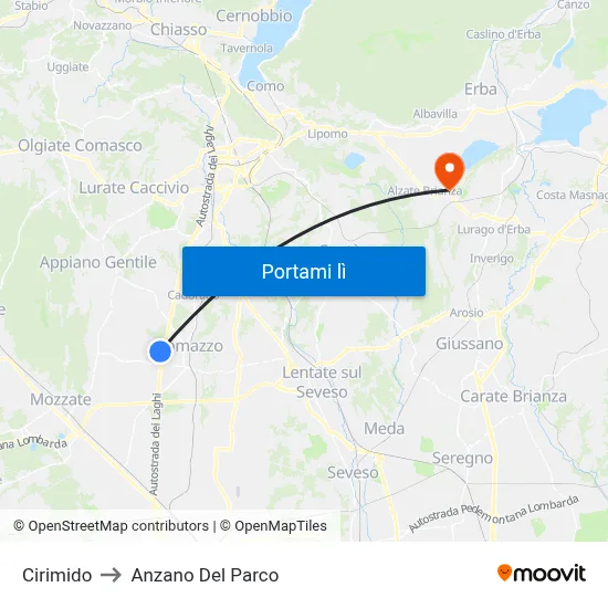 Cirimido to Anzano Del Parco map