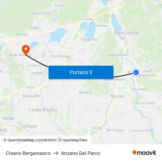 Cisano Bergamasco to Anzano Del Parco map