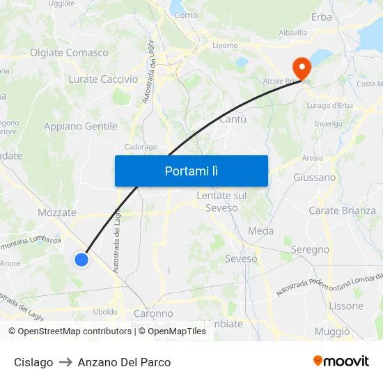 Cislago to Anzano Del Parco map