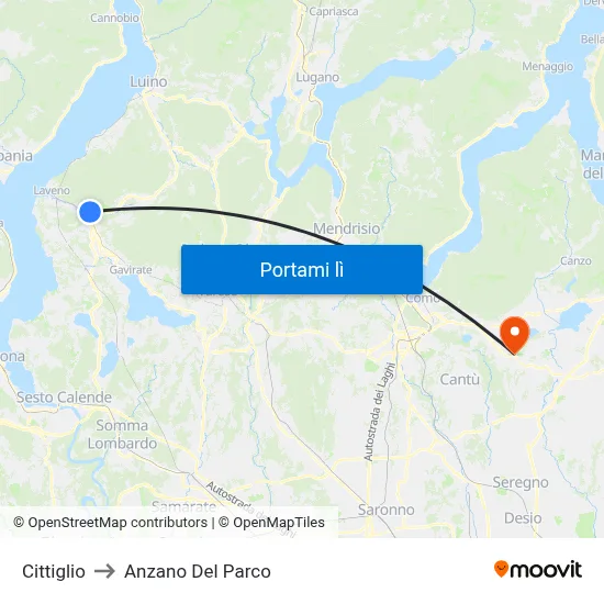Cittiglio to Anzano Del Parco map