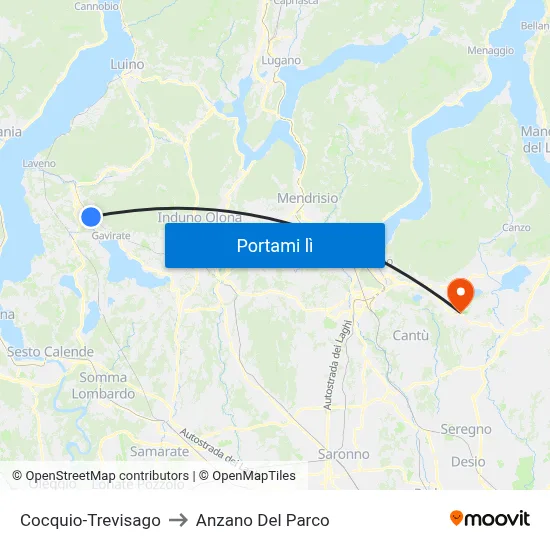 Cocquio-Trevisago to Anzano Del Parco map