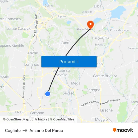 Cogliate to Anzano Del Parco map