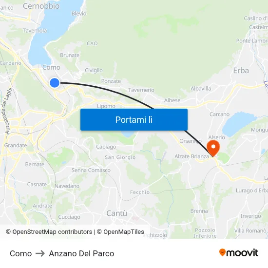 Como to Anzano Del Parco map