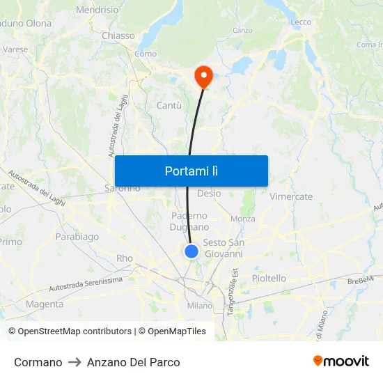 Cormano to Anzano Del Parco map