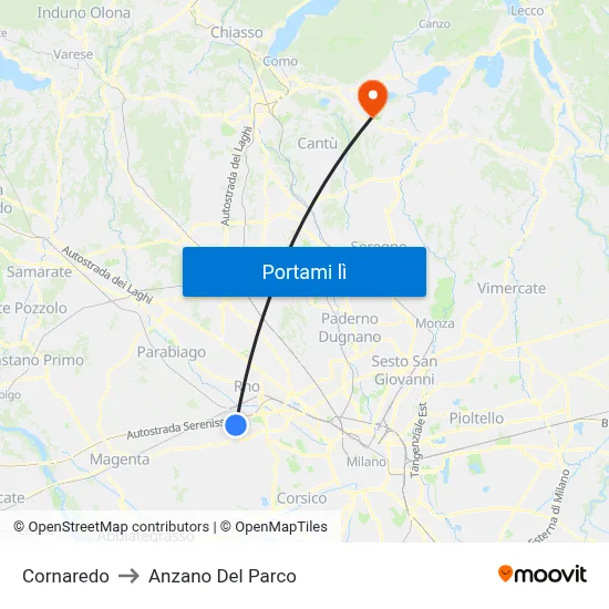 Cornaredo to Anzano Del Parco map