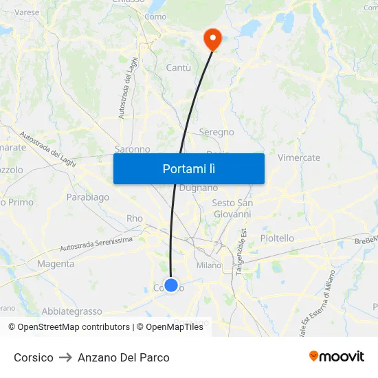 Corsico to Anzano Del Parco map