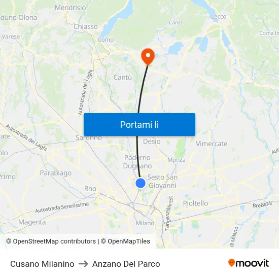 Cusano Milanino to Anzano Del Parco map