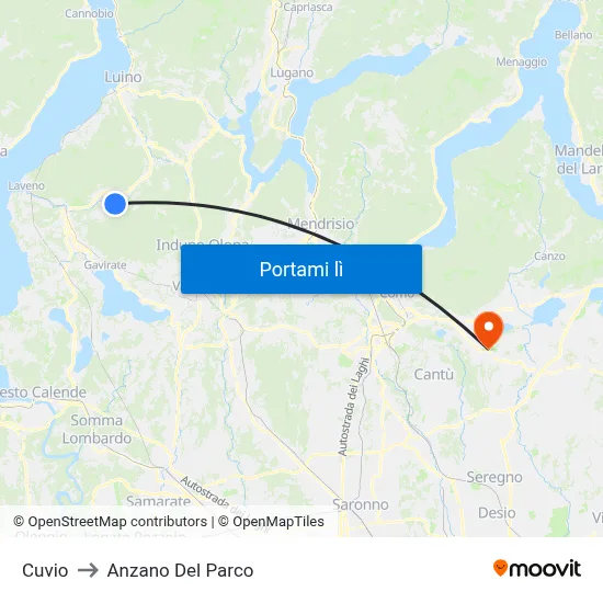 Cuvio to Anzano Del Parco map